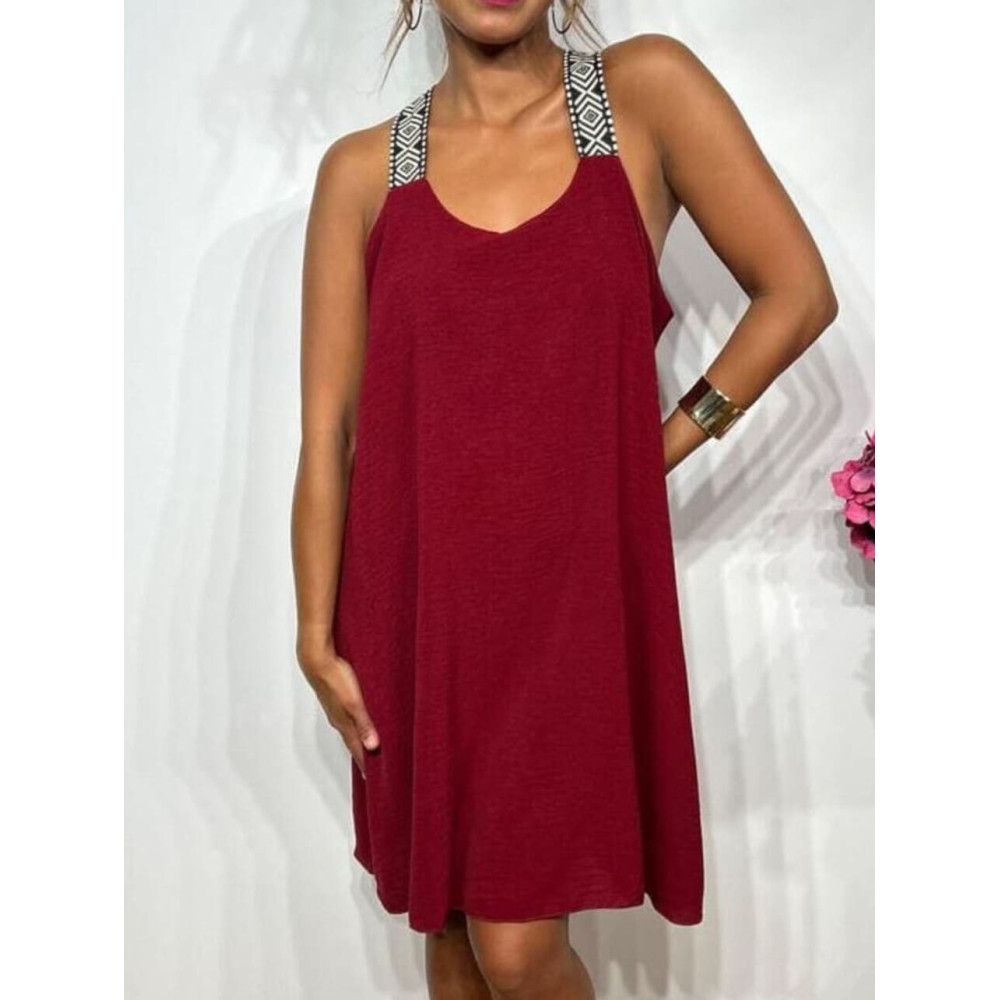 Vestido Corto Tirante Étnico NYMONAK Burdeos HEVE