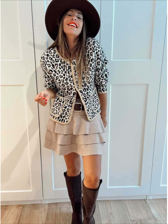 Falda Corta Volantes con Cinturón DREYA Beige HEVE