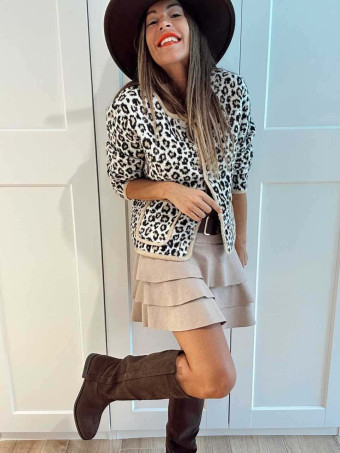 Falda Corta Volantes con Cinturón DREYA Beige HEVE