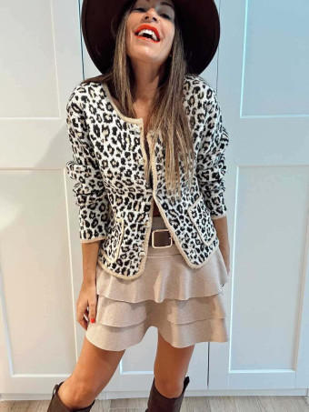 Falda Corta Volantes con Cinturón DREYA Beige HEVE