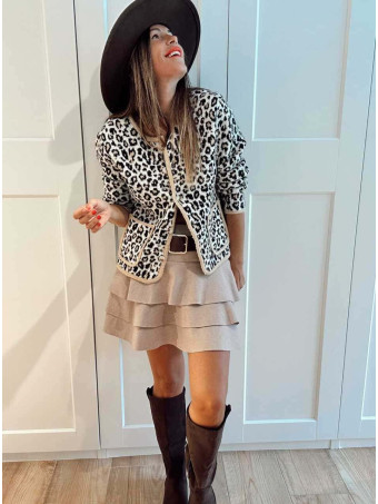 Falda Corta Volantes con Cinturón DREYA Beige HEVE
