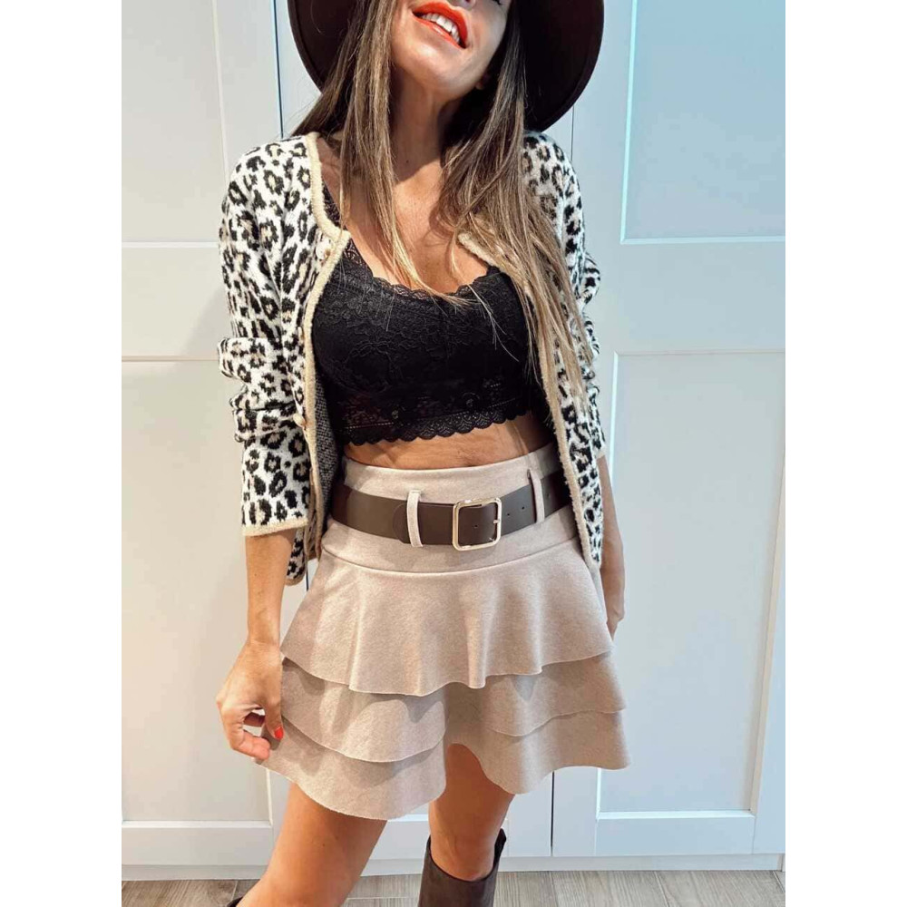 Falda Corta Volantes con Cinturón DREYA Beige HEVE