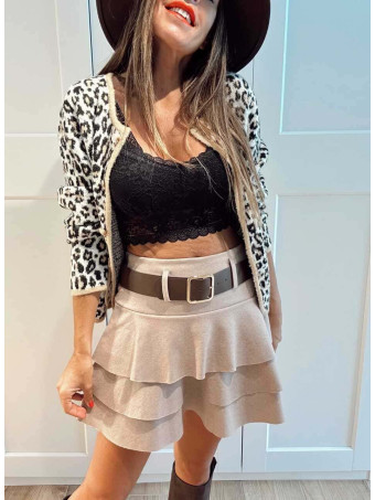 Falda Corta Volantes con Cinturón DREYA Beige HEVE