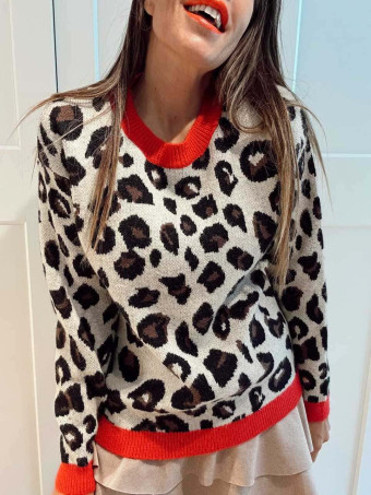 Punto Estampado Print LYNVARA Beige/Rojo HEVE