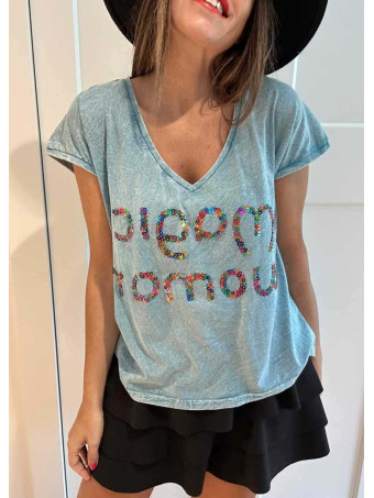 Camiseta Mensaje Lentejuelas MAGIC WOMAN Azul HEVE