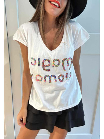 Camiseta Mensaje Lentejuelas MAGIC WOMAN Blanco HEVE