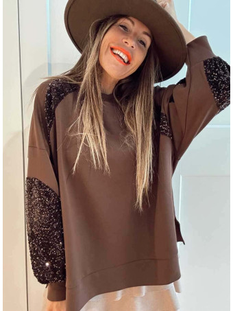 Sudadera Oversize Lentejuelas GALLIOR Marrón HEVE