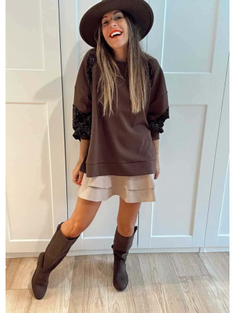 Sudadera Oversize Lentejuelas GALLIOR Marrón HEVE