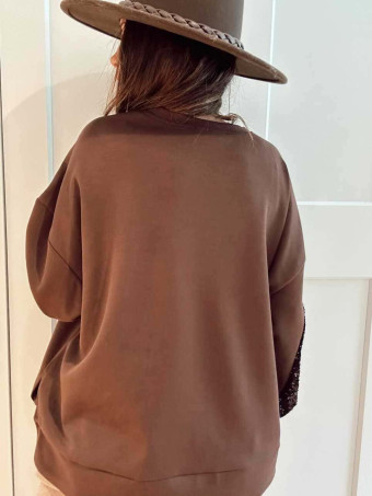 Sudadera Oversize Lentejuelas GALLIOR Marrón HEVE