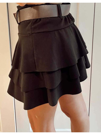 Falda Corta Volantes con Cinturón DREYA Negro HEVE