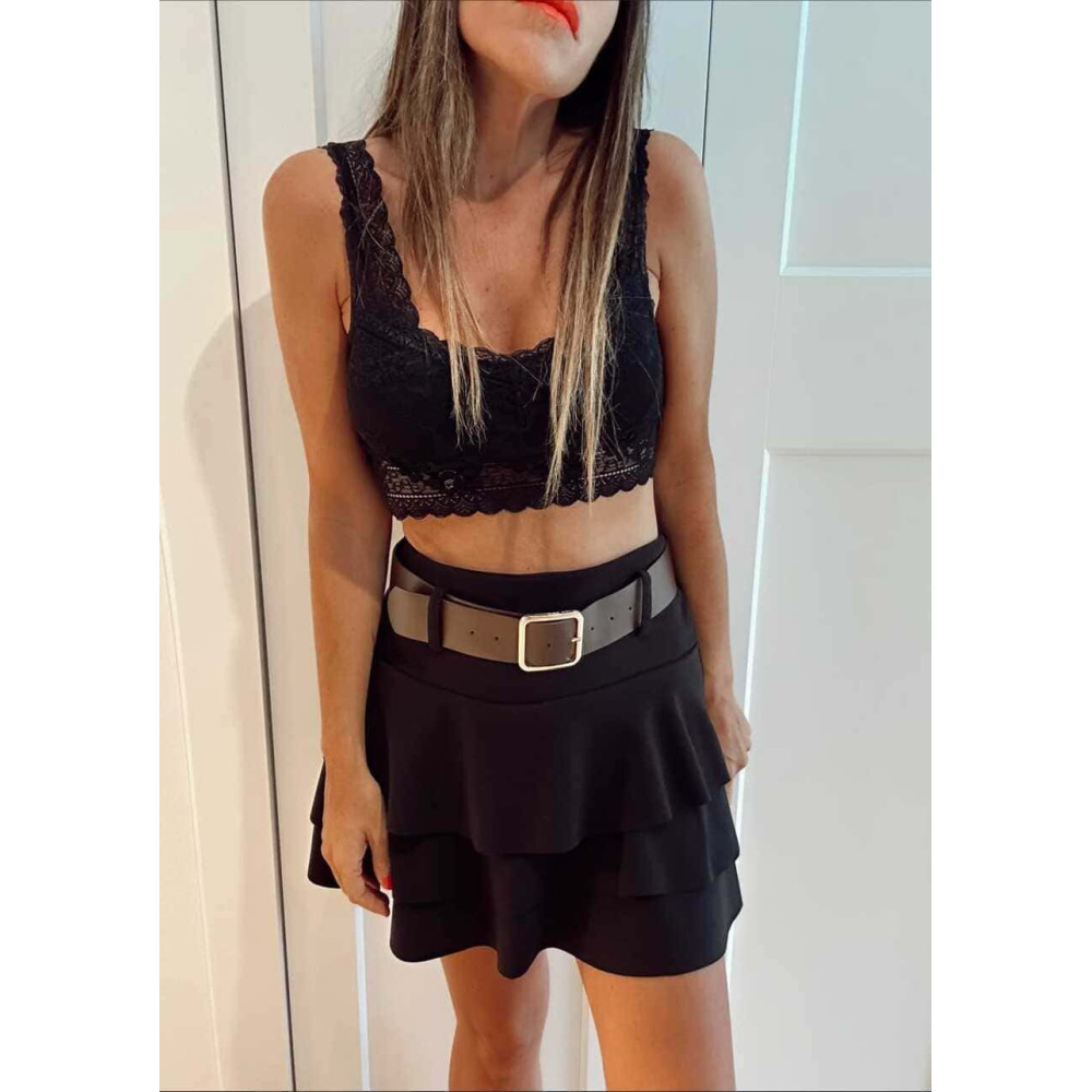 Falda Corta Volantes con Cinturón DREYA Negro HEVE Falda Corta Volantes con Cinturón DREYA Negro HEVE