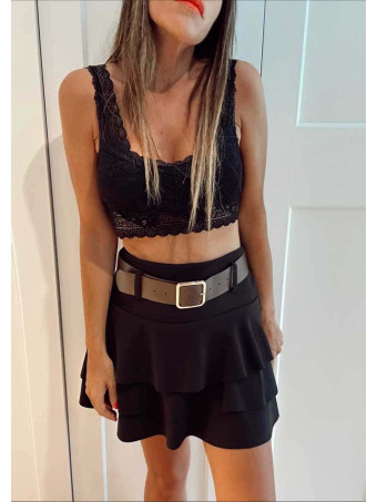 Falda Corta Volantes con Cinturón DREYA Negro HEVE