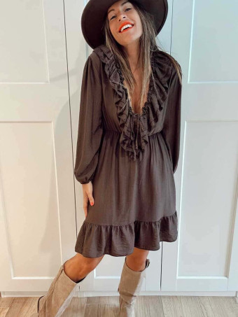 Vestido Corto Volantes RUVYRA Marrón HEVE
