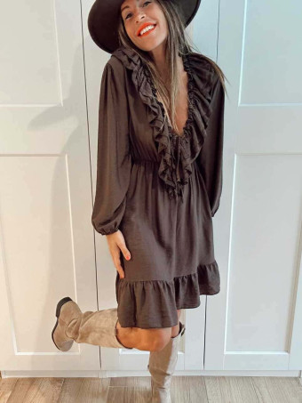 Vestido Corto Volantes RUVYRA Marrón HEVE