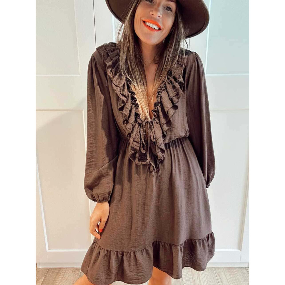 Vestido Corto Volantes RUVYRA Marrón HEVE