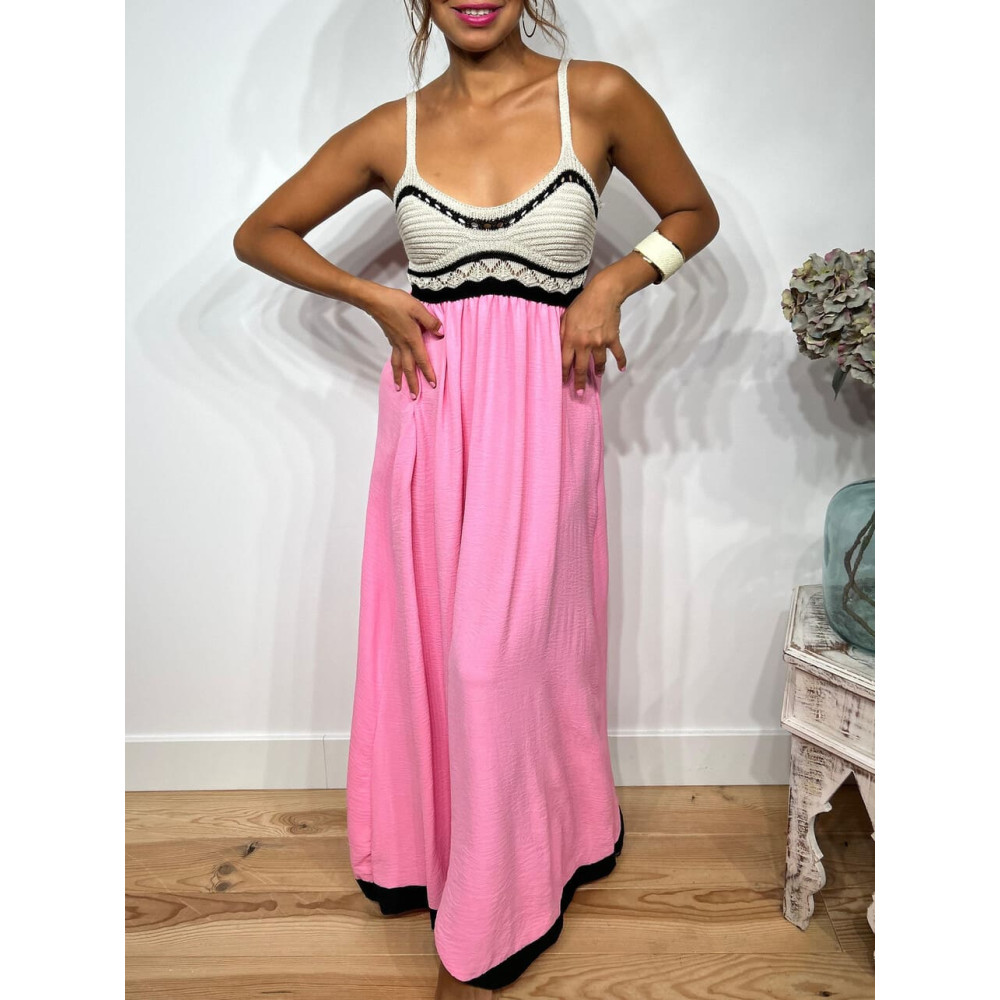 Vestido Largo Crochet LIZETTE Rosa HEVE Vestido Largo Crochet LIZETTE Rosa HEVE