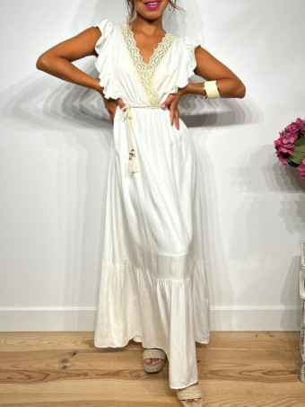 Vestido Largo Puntilla Crochet KENTHIR Blanco HEVE
