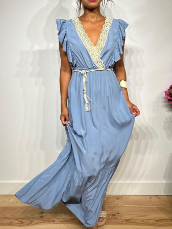 Vestido Largo Puntilla Crochet KENTHIR Azul HEVE