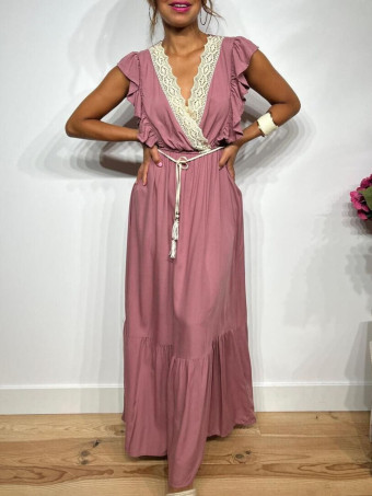 Vestido Largo Puntilla Crochet KENTHIR Rosa HEVE