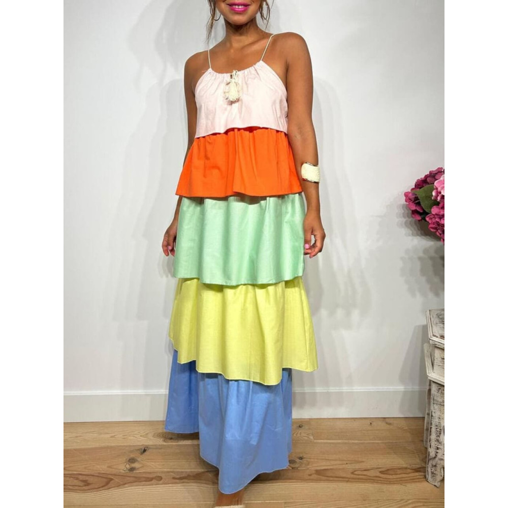 Vestido Volantes Color Block TARAKA HEVE Vestido Volantes Color Block TARAKA HEVE