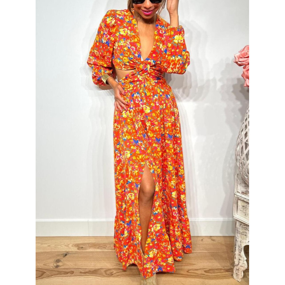 Vestido Cut Out Estampado Floral SOLENA Naranja HEVE