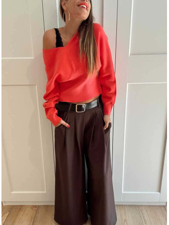 Pantalón Palazzo Cinturón CHARMELLIE Marrón HEVE