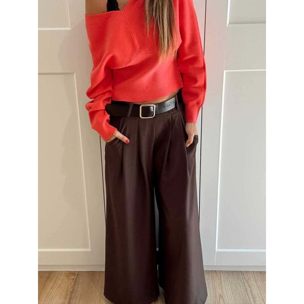 Pantalón Palazzo Cinturón CHARMELLIE Marrón HEVE