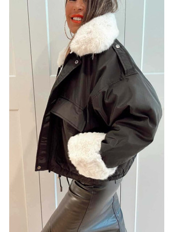 Cazadora Oversize Pelo MISCHA Negro/Blanco HEVE