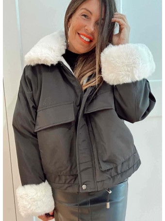 Cazadora Oversize Pelo MISCHA Negro/Blanco HEVE