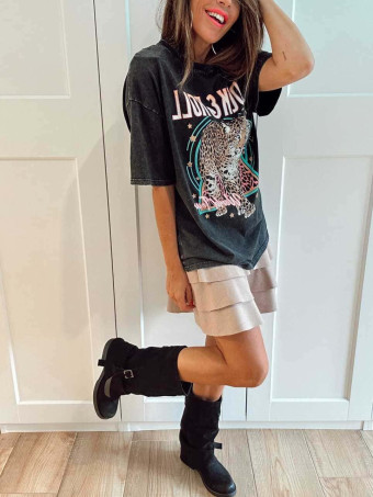 Camiseta Gráfica Oversize ROCK AND ROLL WORLD TOUR Negro HEVE