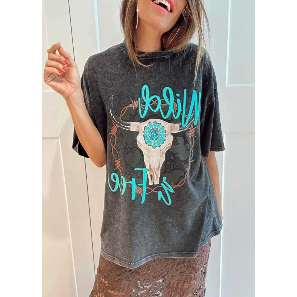 Camiseta Gráfica Oversize WILD AND FREE Negro HEVE