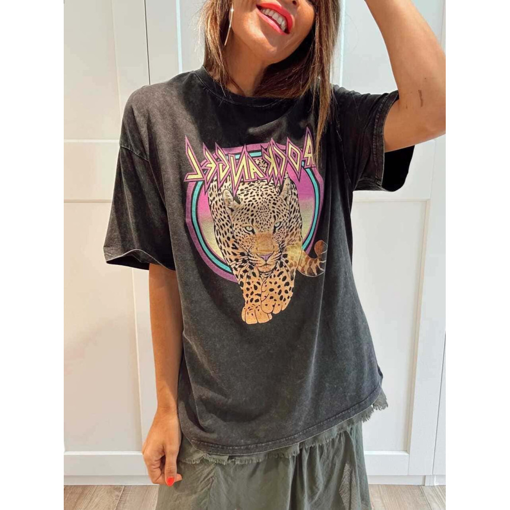 Camiseta Gráfica Oversize ROCK ANGEL Negro HEVE