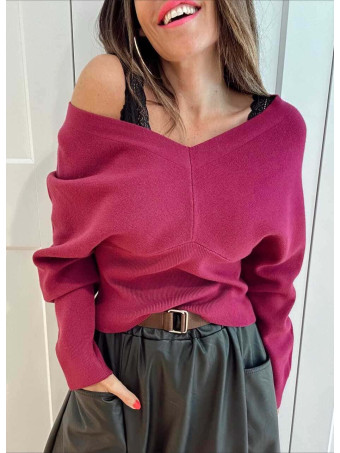 Punto Interlock Escote Pico TALVYN Berenjena HEVE