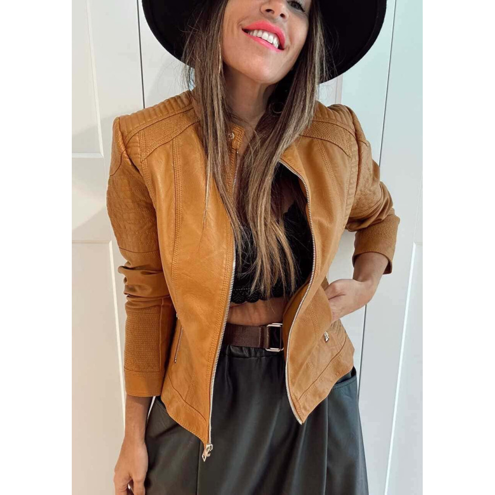 Cazadora Biker Polipiel ASKEY Ocre HEVE