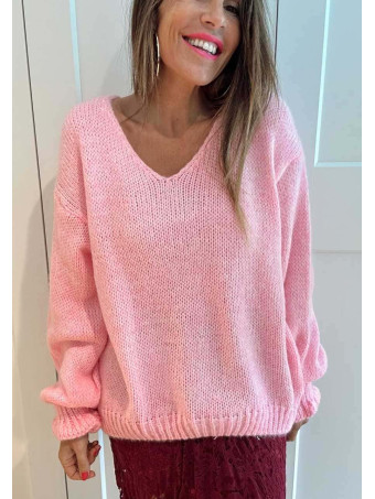 Jersey Escote Pico VINTERA Rosa Chicle HEVE