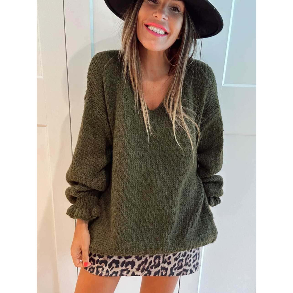 Jersey Escote Pico VINTERA Verde Militar HEVE