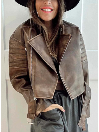 Biker Polipiel Cropped WALLNER Marrón HEVE