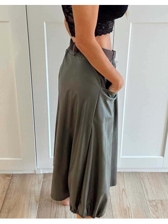 Falda Polipiel con Cinturón VELKARA Verde Militar HEVE