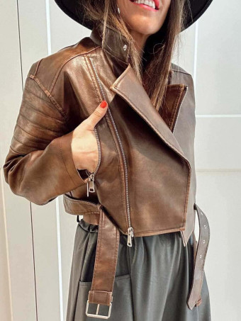 Biker Polipiel Cropped WALLNER Marrón HEVE