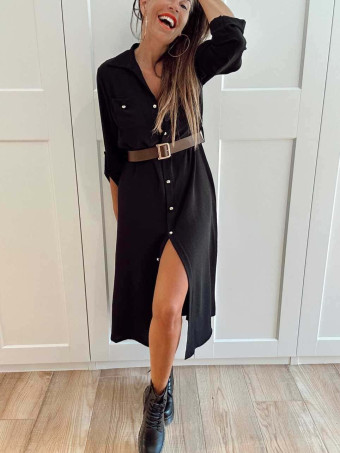 Vestido Camisero con Cinturón SILORA Negro HEVE