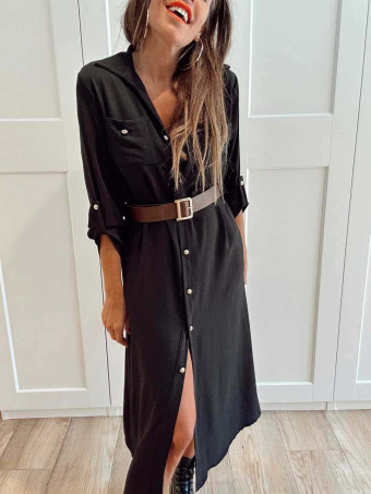 Vestido Camisero con Cinturón SILORA Negro HEVE