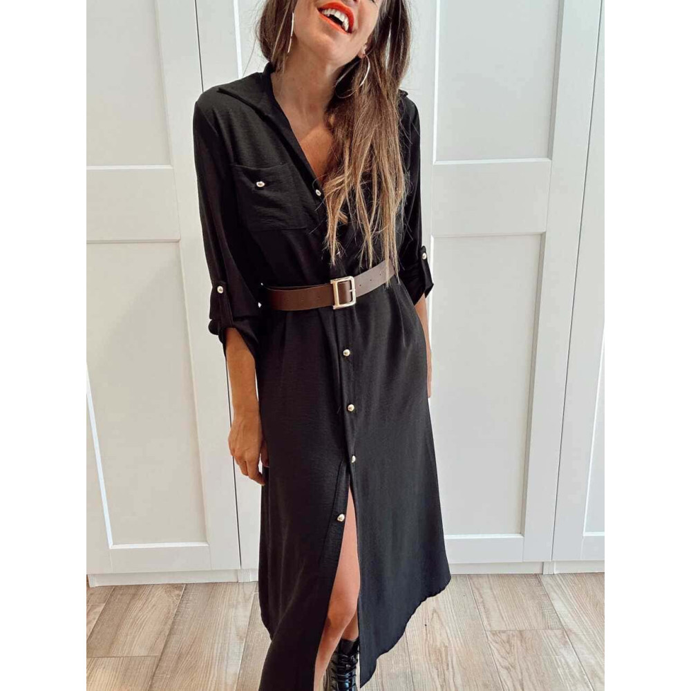 Vestido Camisero con Cinturón SILORA Negro HEVE
