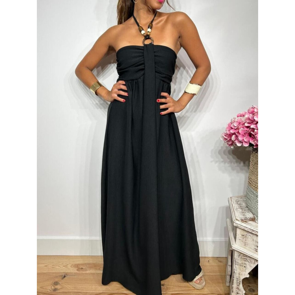 Vestido Arandela y Abalorios TUWIR Negro HEVE