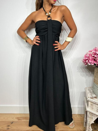 Vestido Arandela y Abalorios TUWIR Negro HEVE