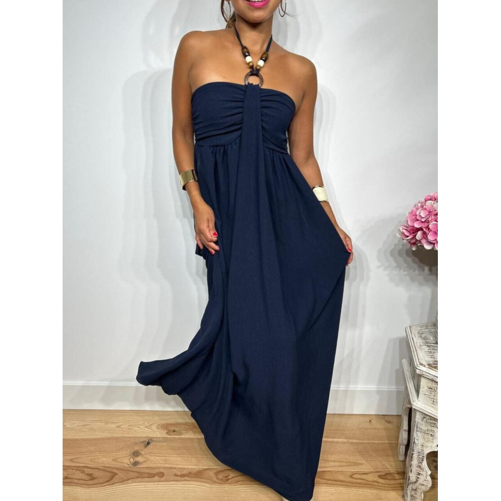 Vestido Arandela y Abalorios TUWIR Marino HEVE