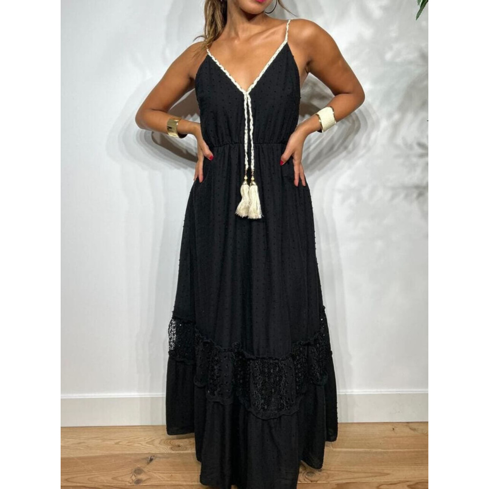 Vestido Boho Chic Plumeti LALYA Negro HEVE