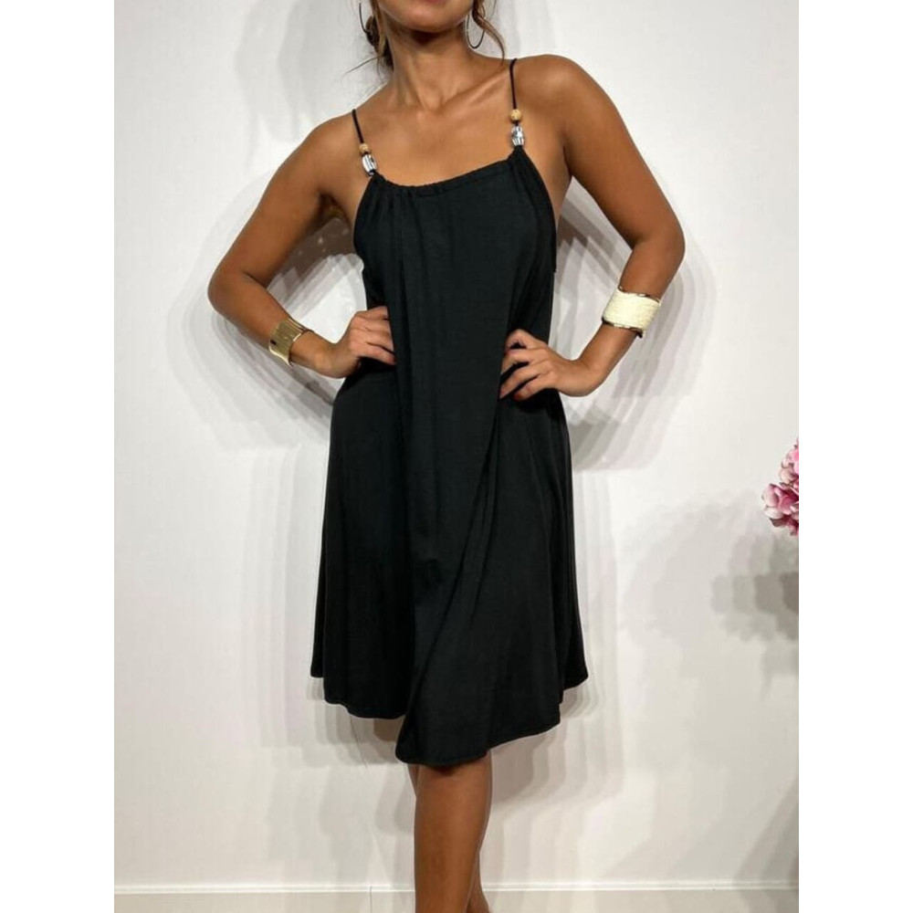 Vestido Corto Tirantes con Abalorios SACHILA Negro HEVE Vestido Corto Tirantes con Abalorios SACHILA Negro HEVE