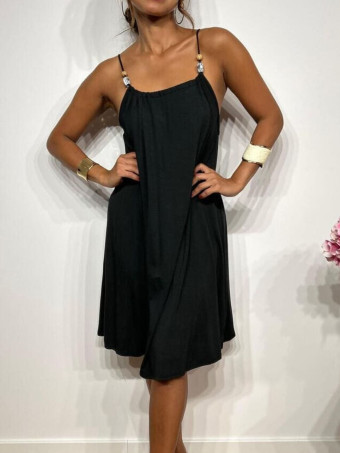 Vestido Corto Tirantes con Abalorios SACHILA Negro HEVE