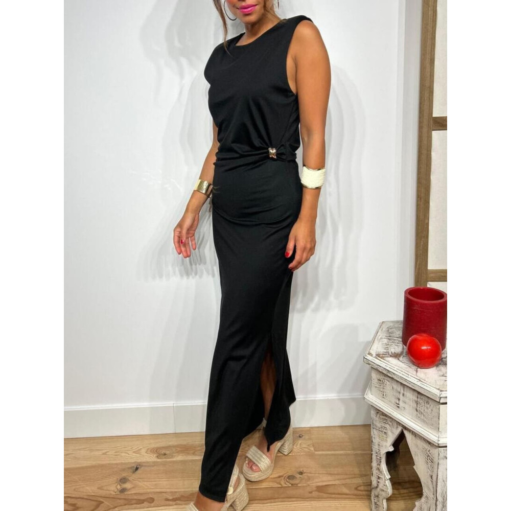 Vestido Entallado Drapeado JUSTINE Negro HEVE
