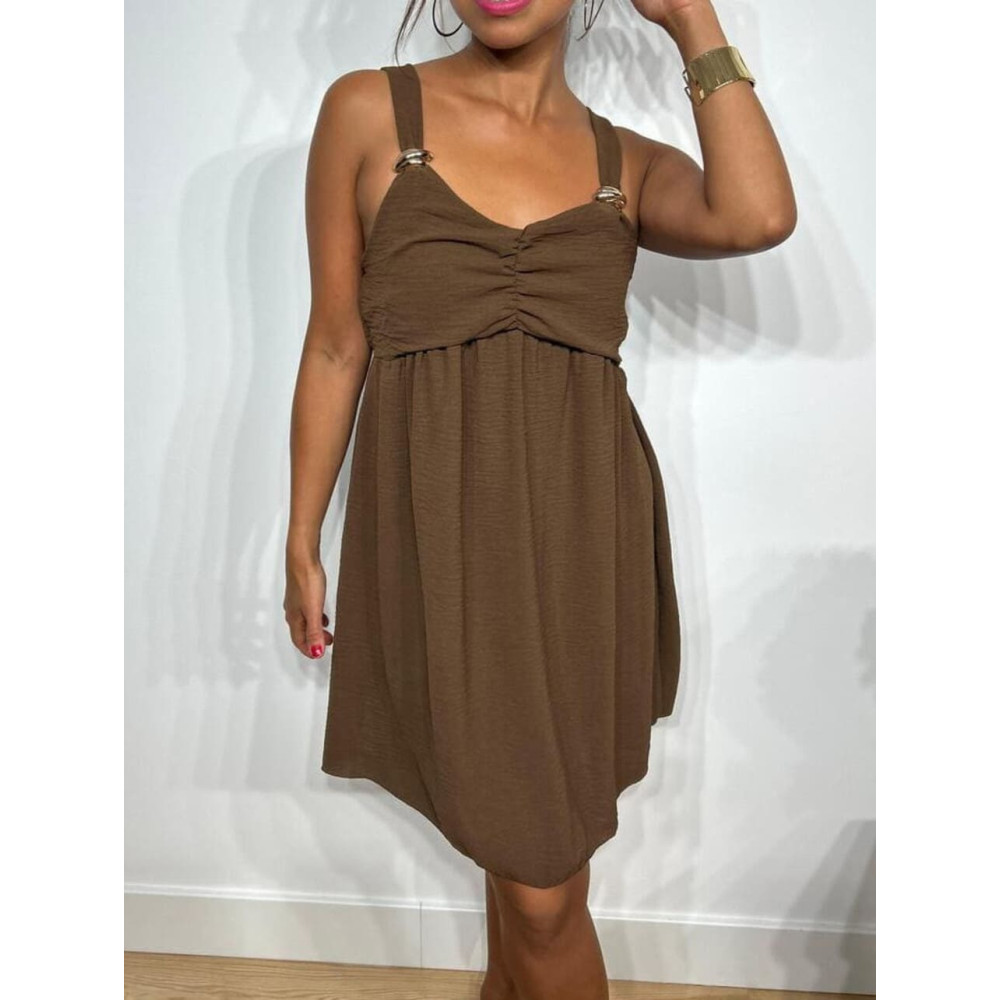 Vestido Corto Hebilla Metálica LOUNDREE Marrón HEVE